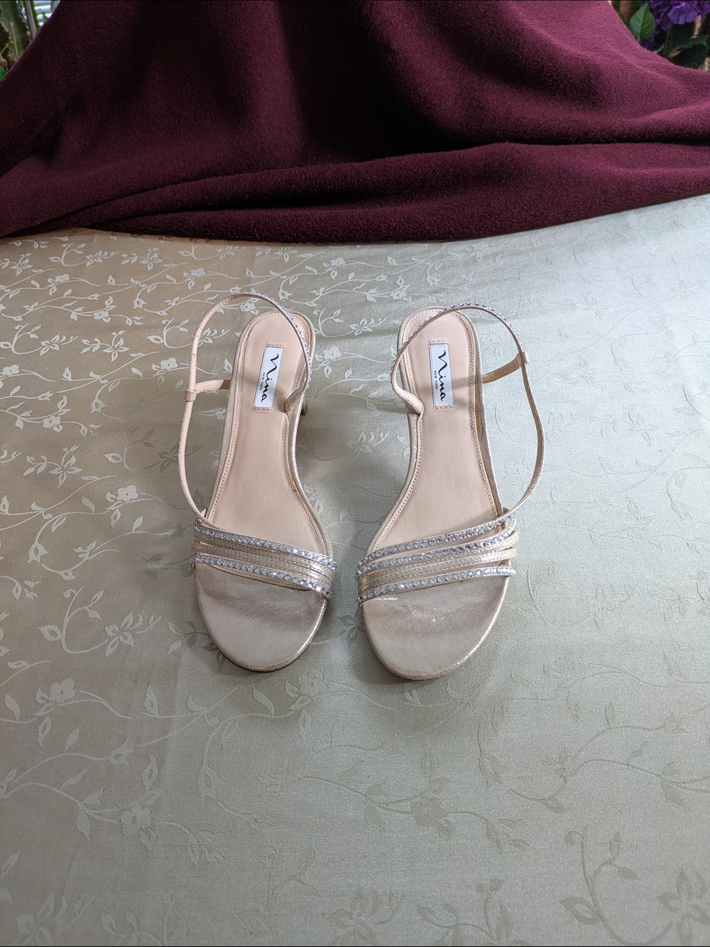 Nina New York gold rhinestone slingback strappy evening sandals , size 10 M